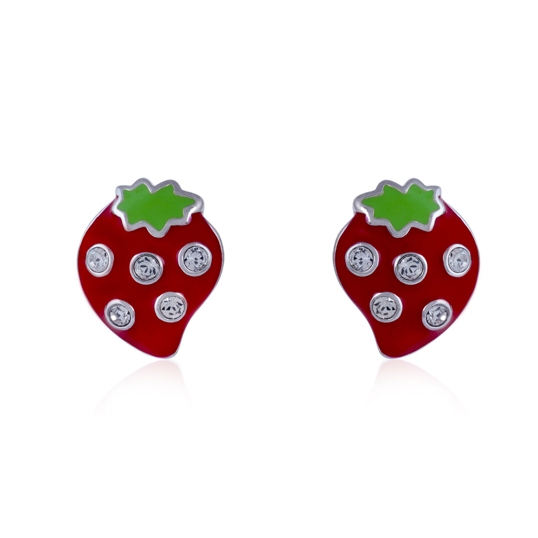 Sweet Strawberry Sparkle Delight 925 Sterling Silver Baby Stud 