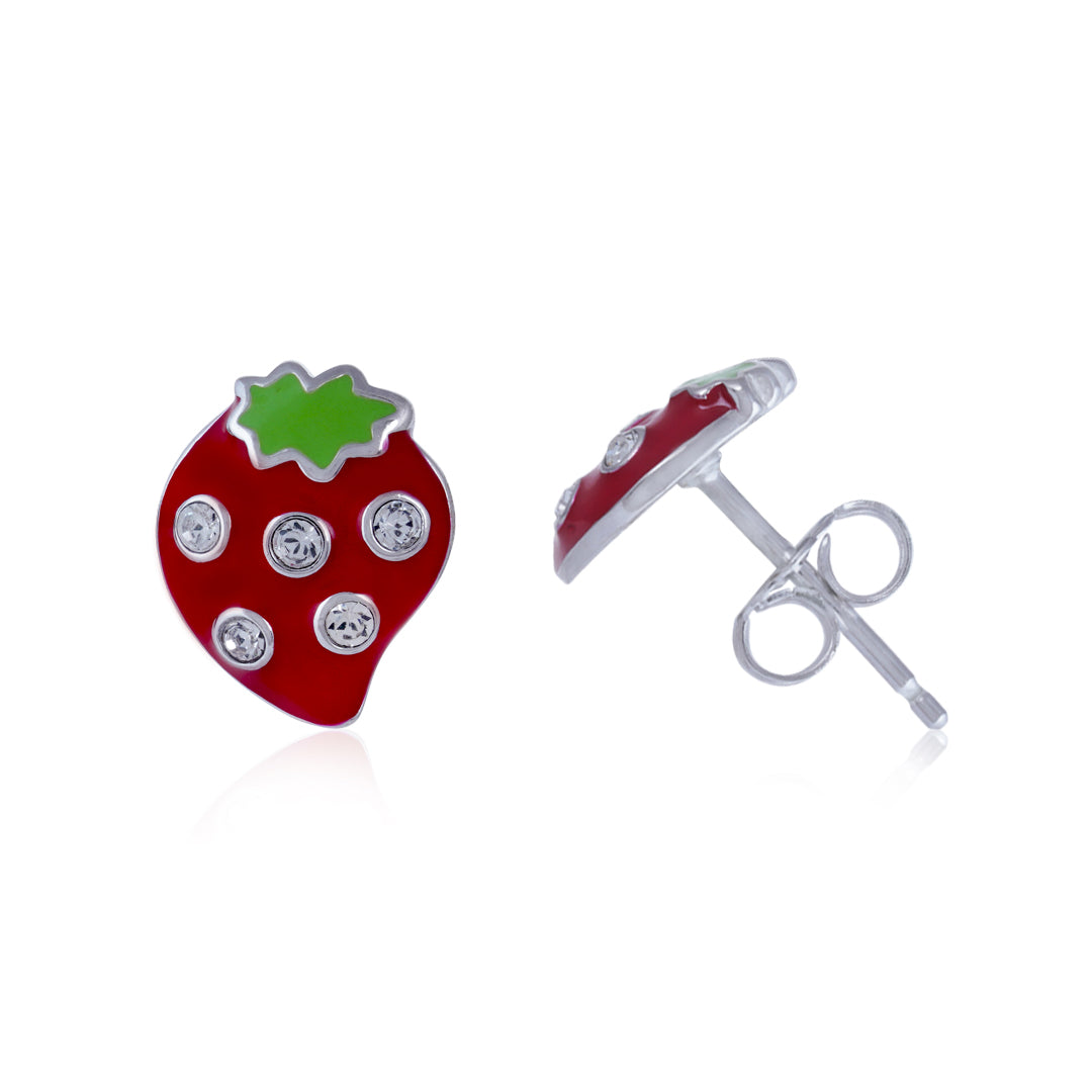 Sweet Strawberry Sparkle Delight 925 Sterling Silver Baby Stud 