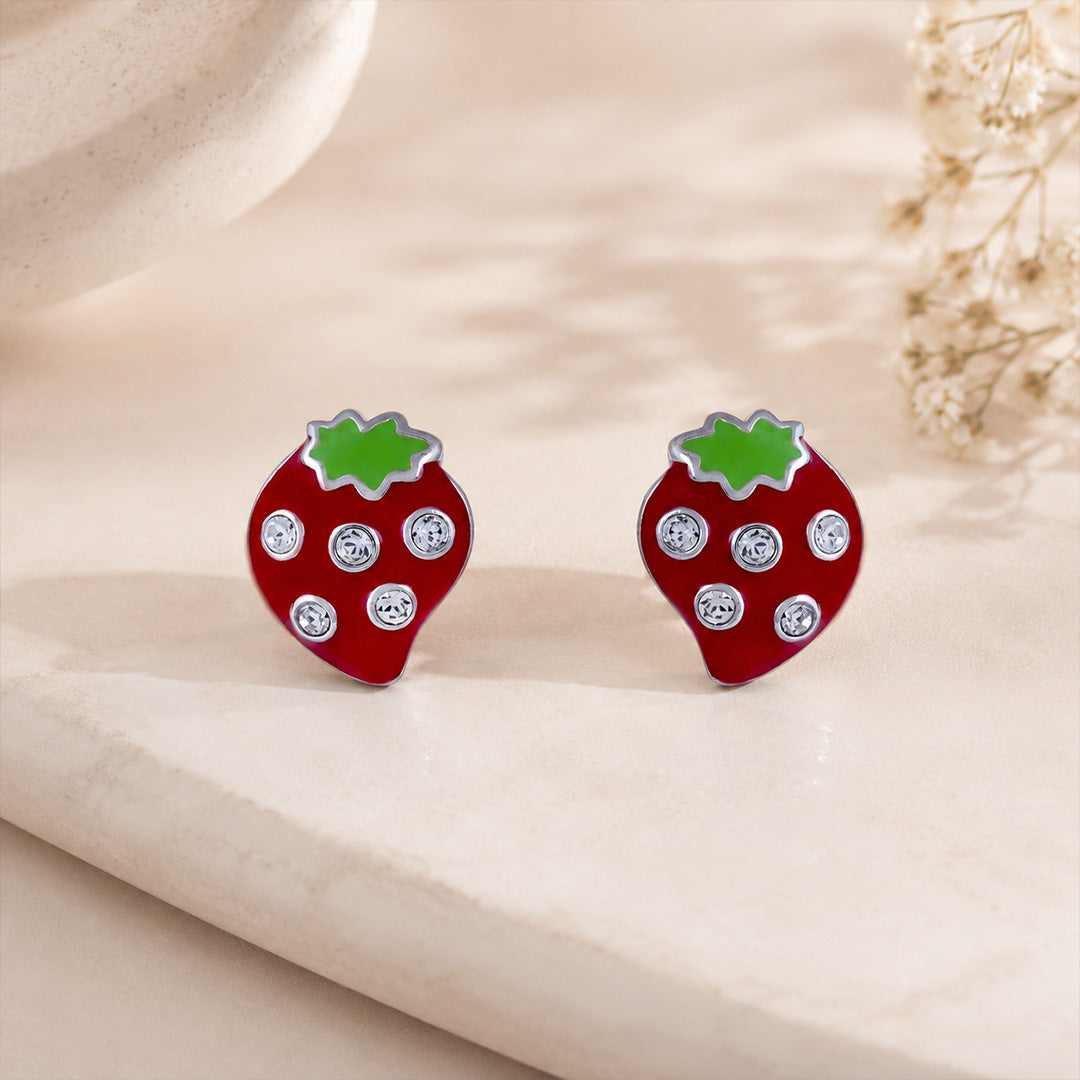 Sweet Strawberry Sparkle Delight 925 Sterling Silver Baby Stud 