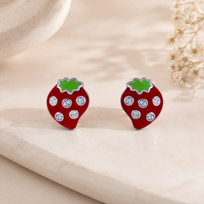 Sweet Strawberry Sparkle Delight 925 Sterling Silver Baby Stud 