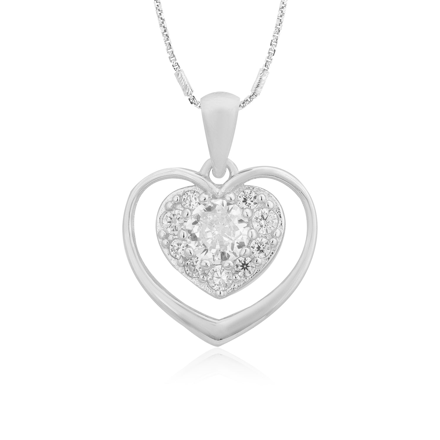 Sync Dual Heart Rhodium Plated Pendants