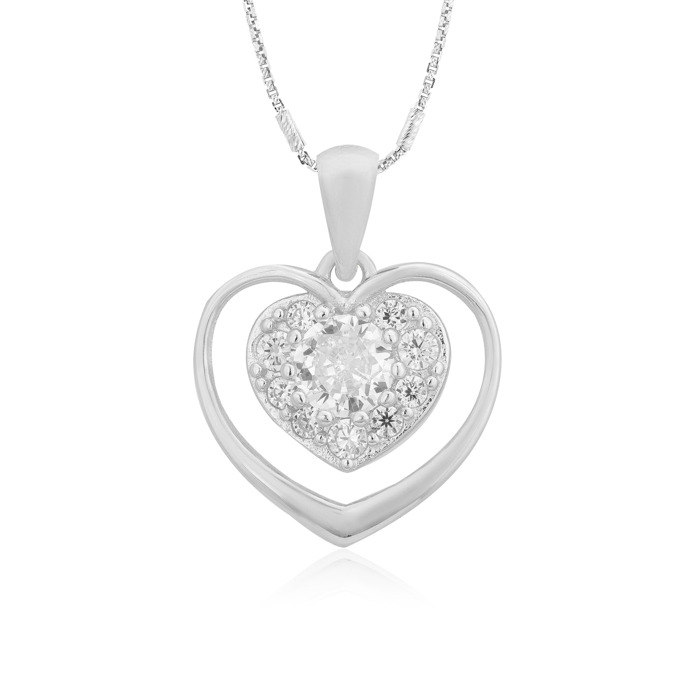 Sync Dual Heart Rhodium Plated Pendants