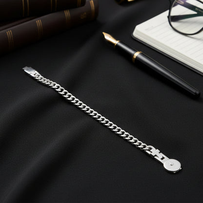 Tag Clasp Curb Silver Chain Bracelet