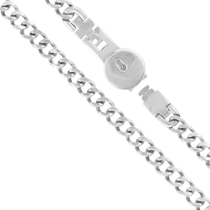 Tag Clasp Curb Silver Chain Bracelet