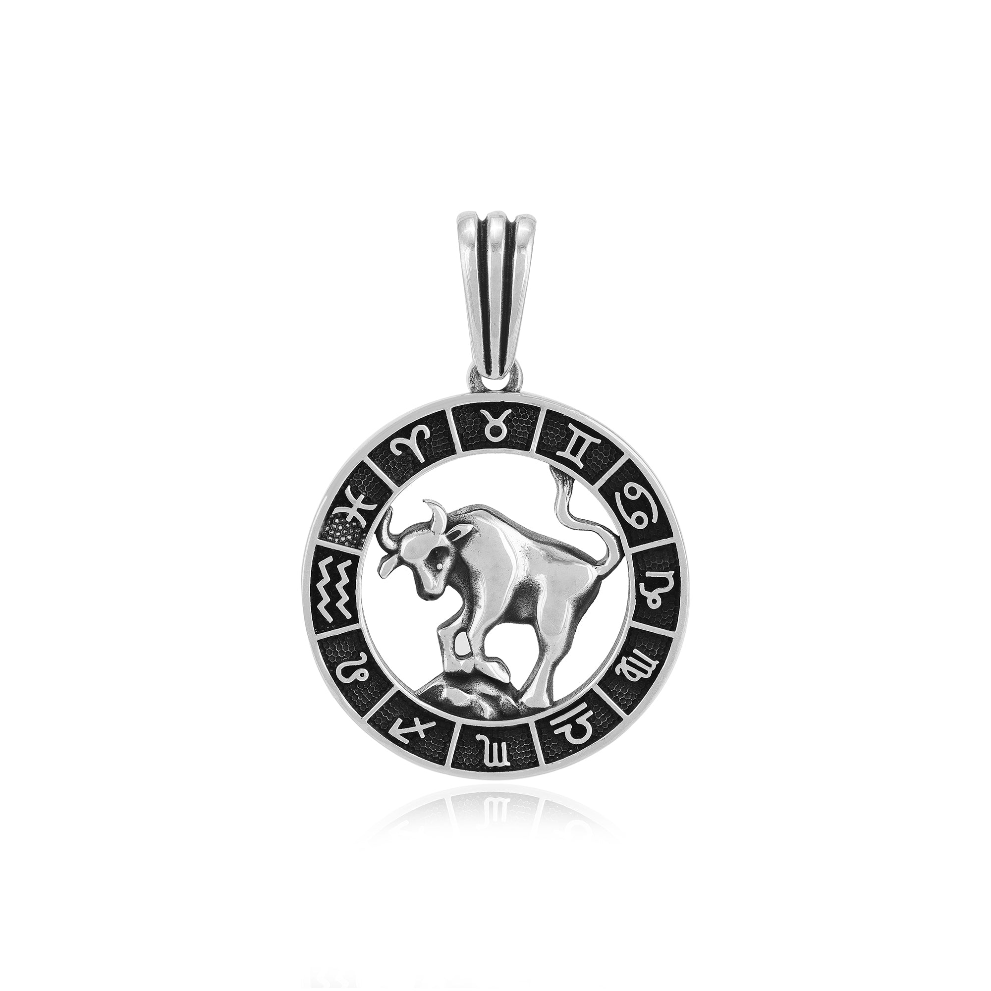 Taurus Zodiac Celestial Wheel Medallion Design 925 Sterling Silver Pendant