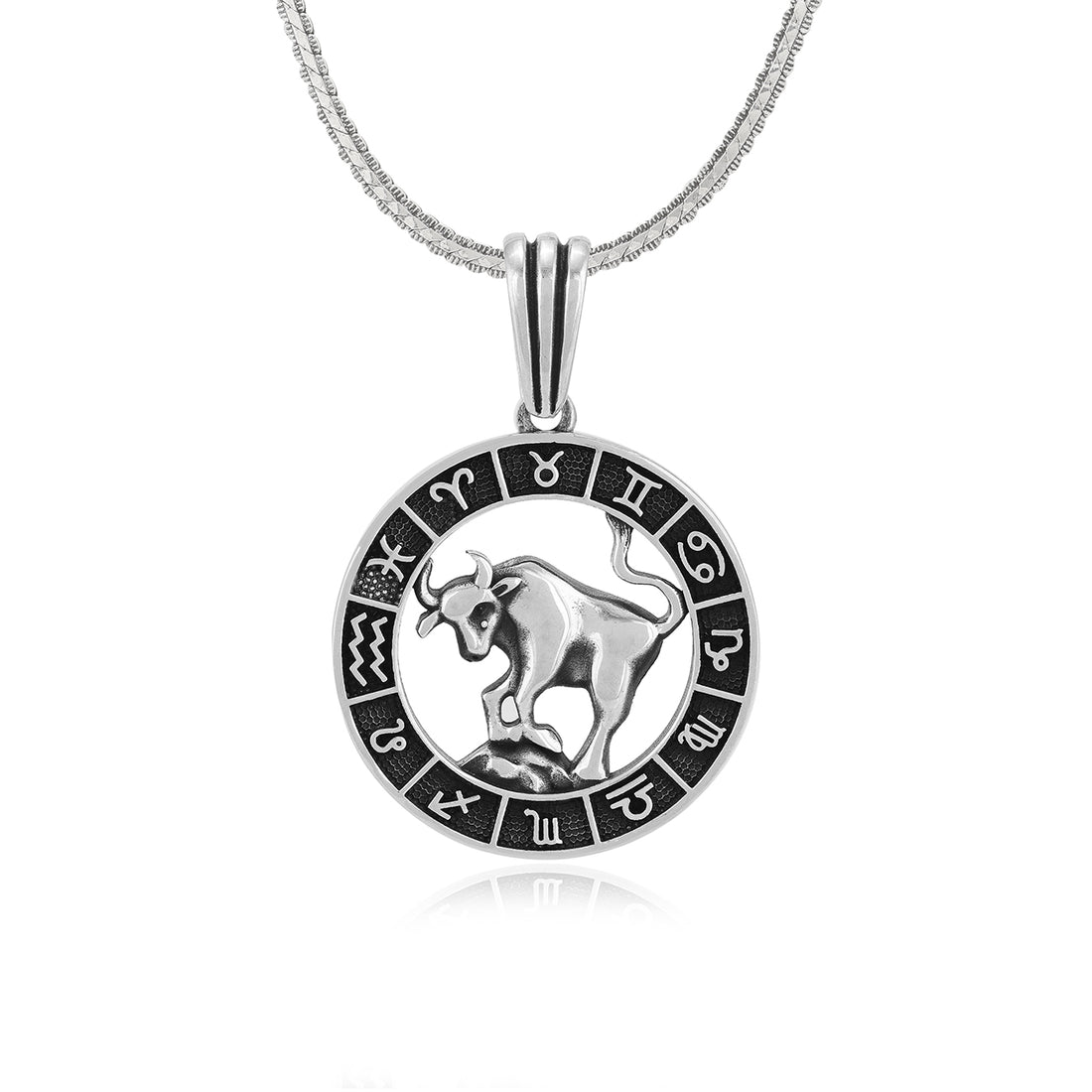 Taurus Zodiac Celestial Wheel Medallion Design 925 Sterling Silver Pendant