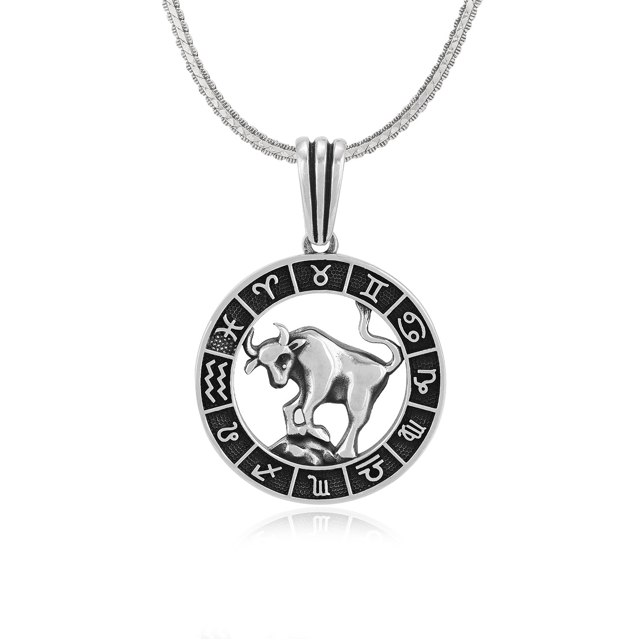 Taurus Zodiac Celestial Wheel Medallion Design 925 Sterling Silver Pendant
