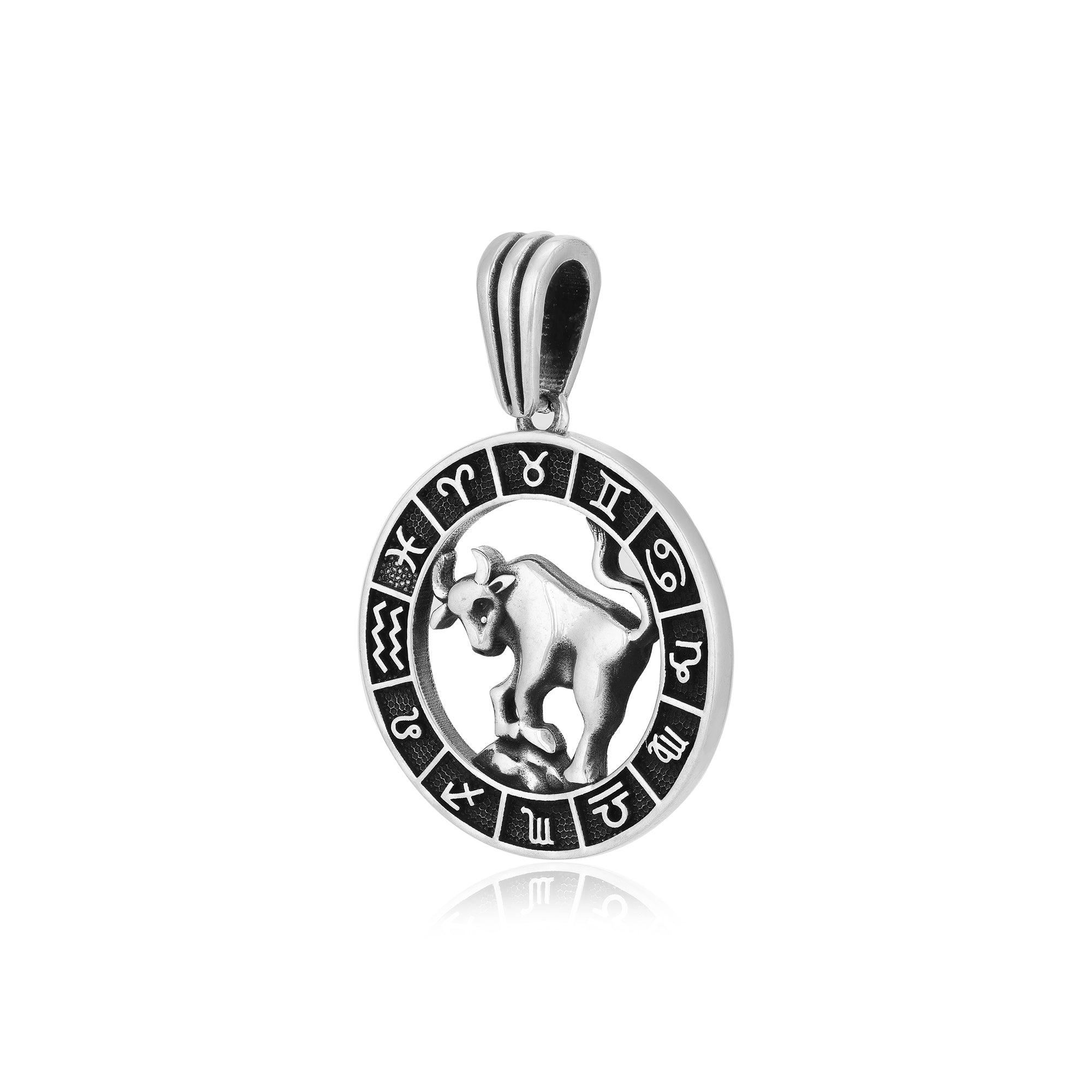 Taurus Zodiac Celestial Wheel Medallion Design 925 Sterling Silver Pendant