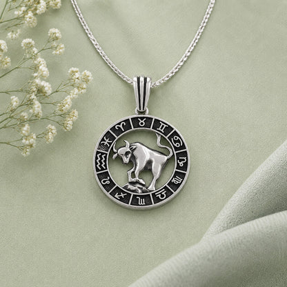 Taurus Zodiac Celestial Wheel Medallion Design 925 Sterling Silver Pendant