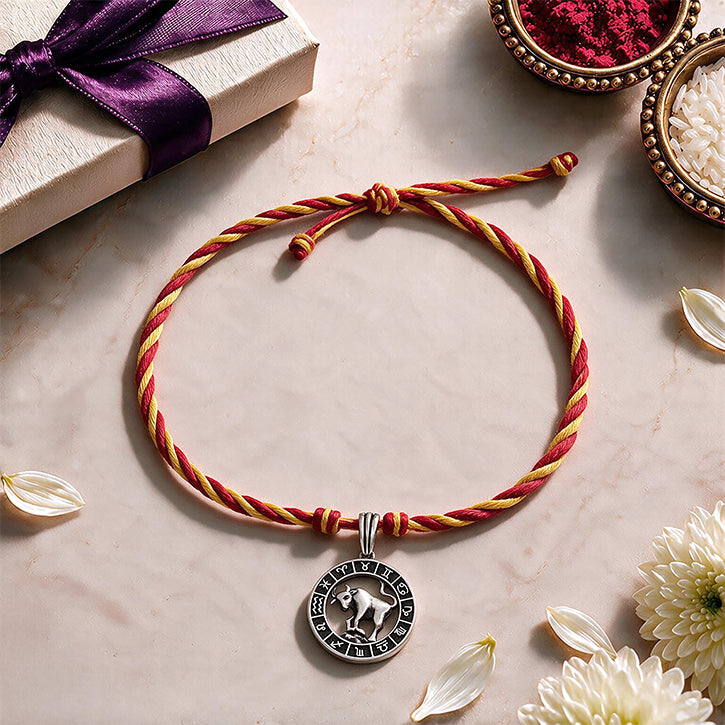 Taurus Zodiac Silver Rakhi Pendant