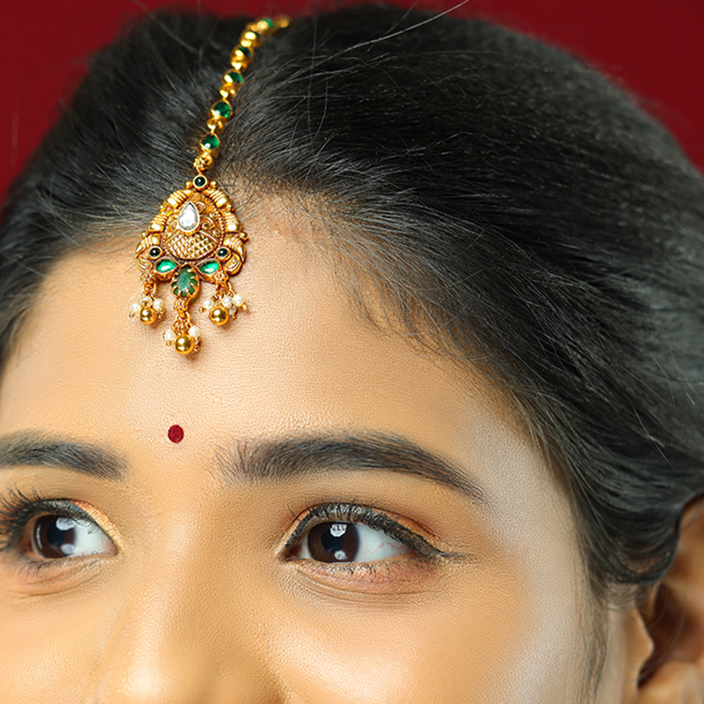 Tear Drop Shaped 925 Gold Plated Pearls Drop Tikka