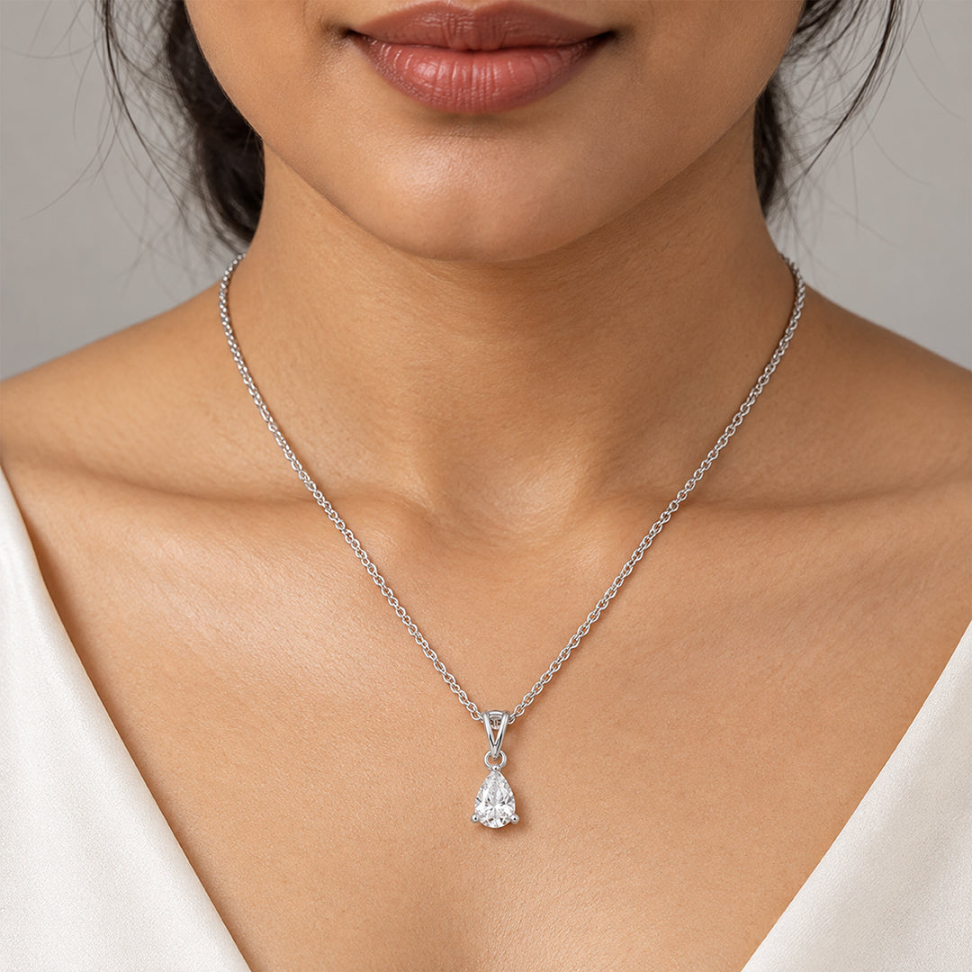 Teardrop Solitaire Sterling Silver Chain