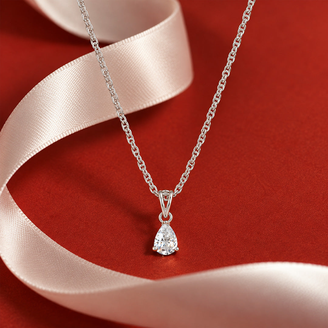 Teardrop Solitaire Sterling Silver Chain