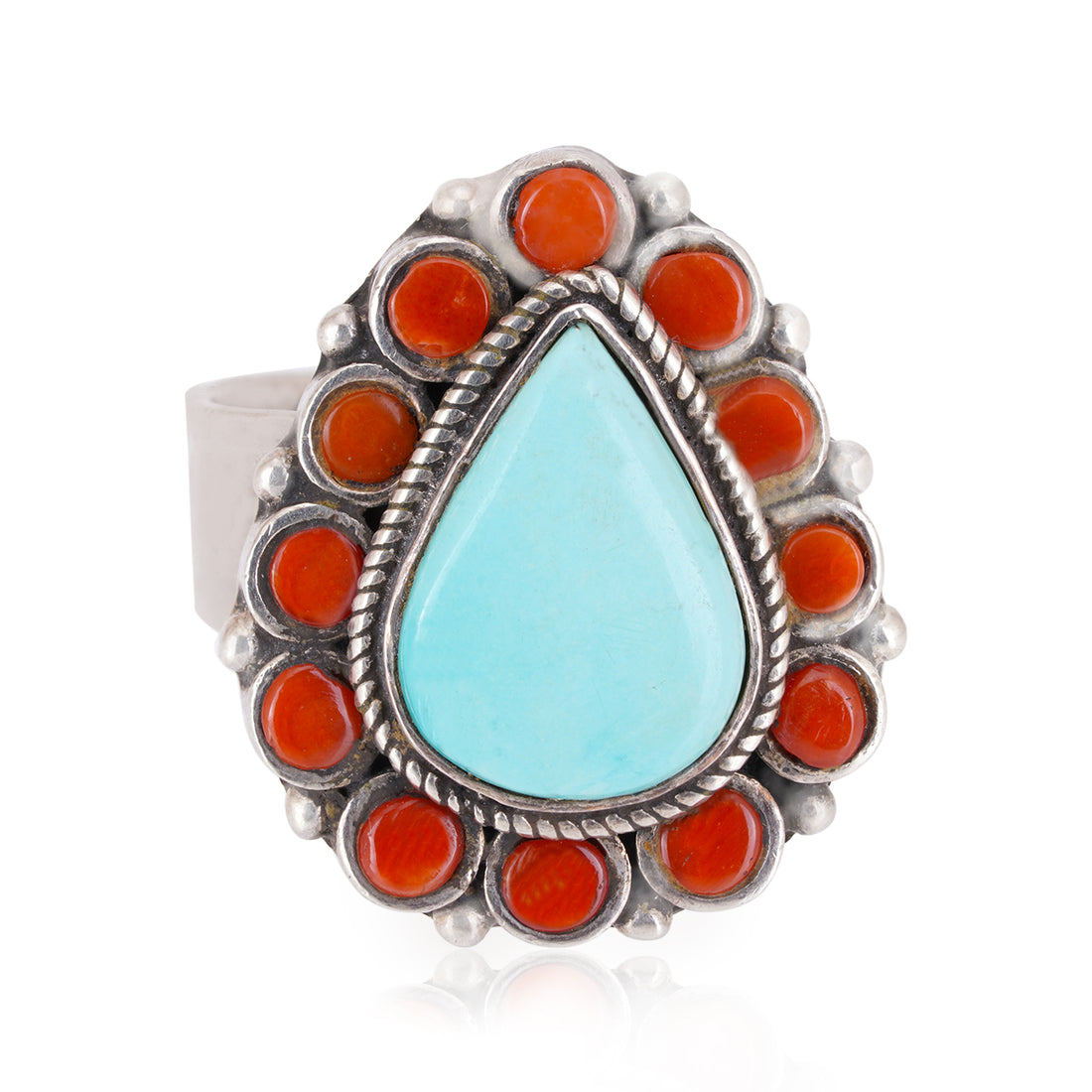 Teardrop Turquoise Red Sterling Silver Ring