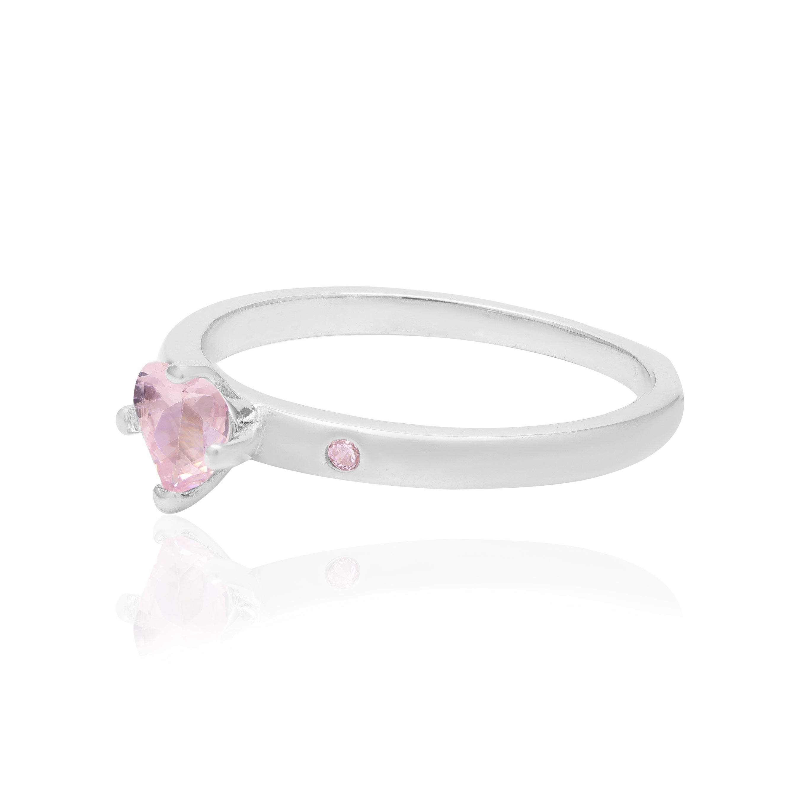 Tender Pink Rhodium Heart Ring