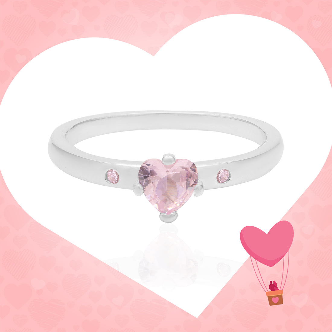 Tender Pink Rhodium Plated Heart Ring