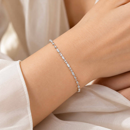 Textured Bar and Bead Link Sterling Silver Bracelet