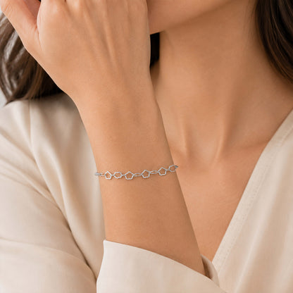 Textured Geometric Interlocking Silver Pentagon Bracelet