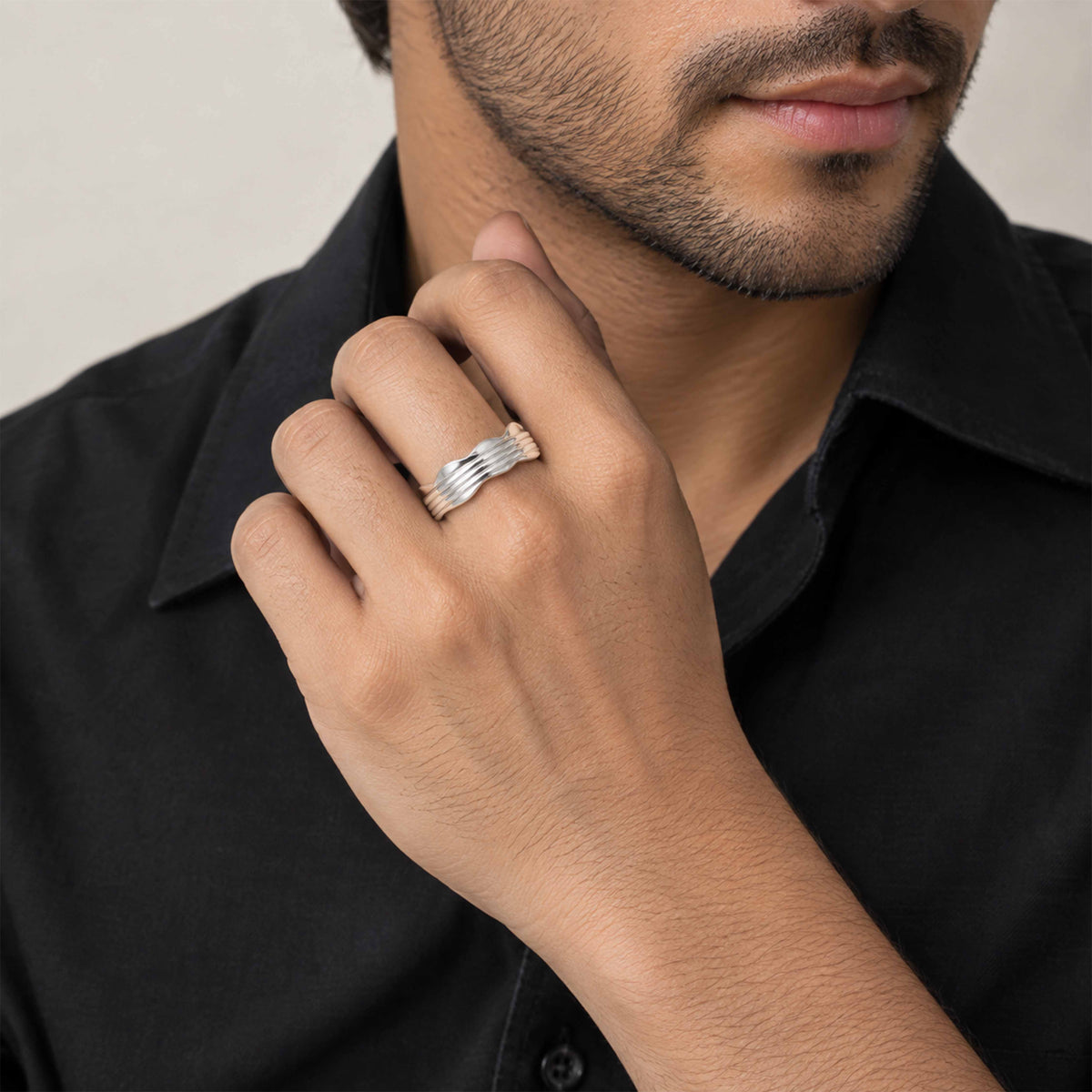Textured Wave Sterling Silver Ring