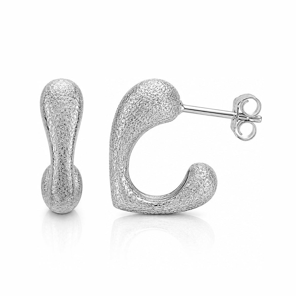 Textured Abstract Curved Silver Earrings