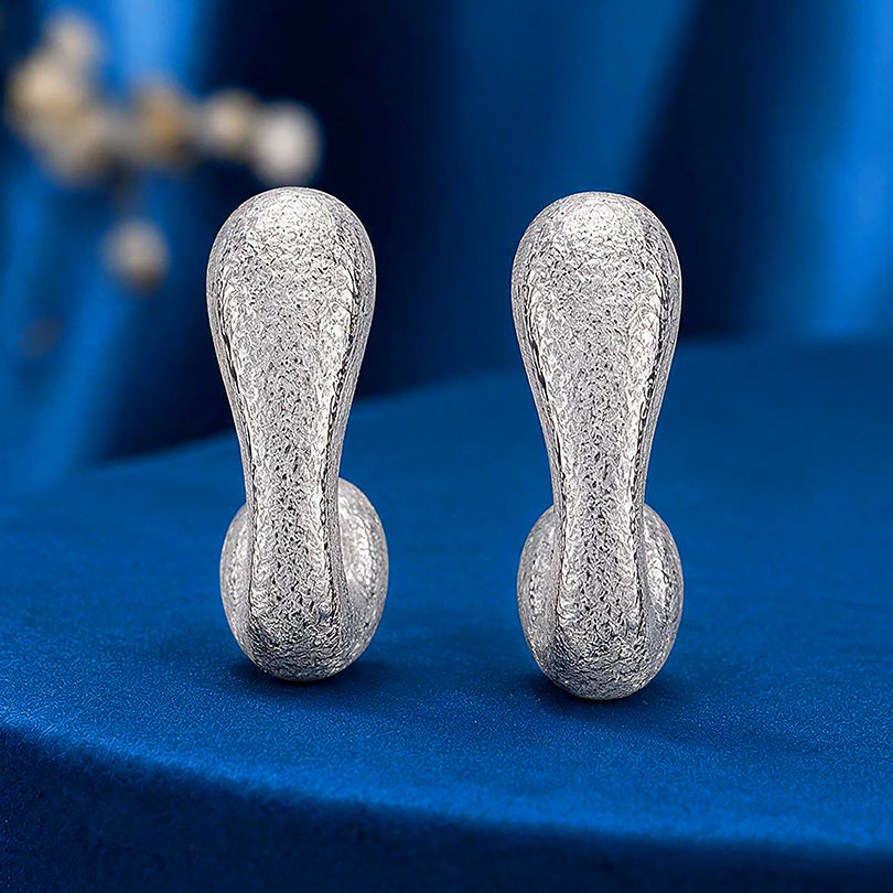 Textured Abstract Curved Silver Earrings
