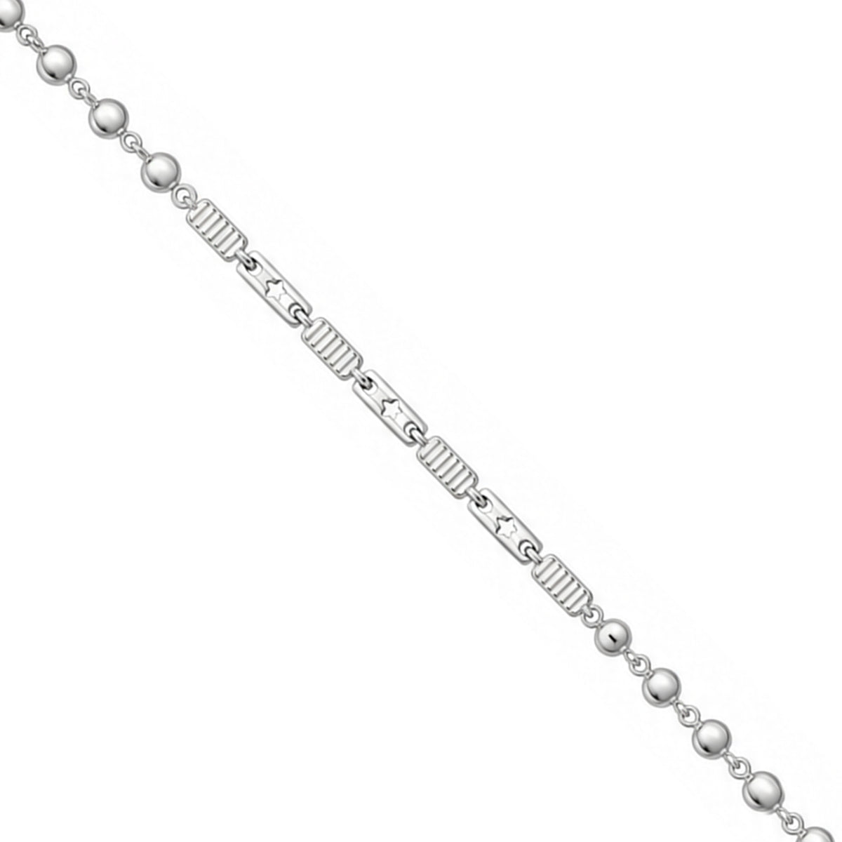 Textured Bar and Bead Link Sterling Silver Bracelet