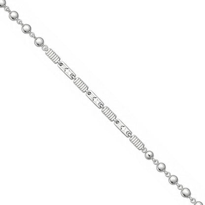 Textured Bar and Bead Link Sterling Silver Bracelet