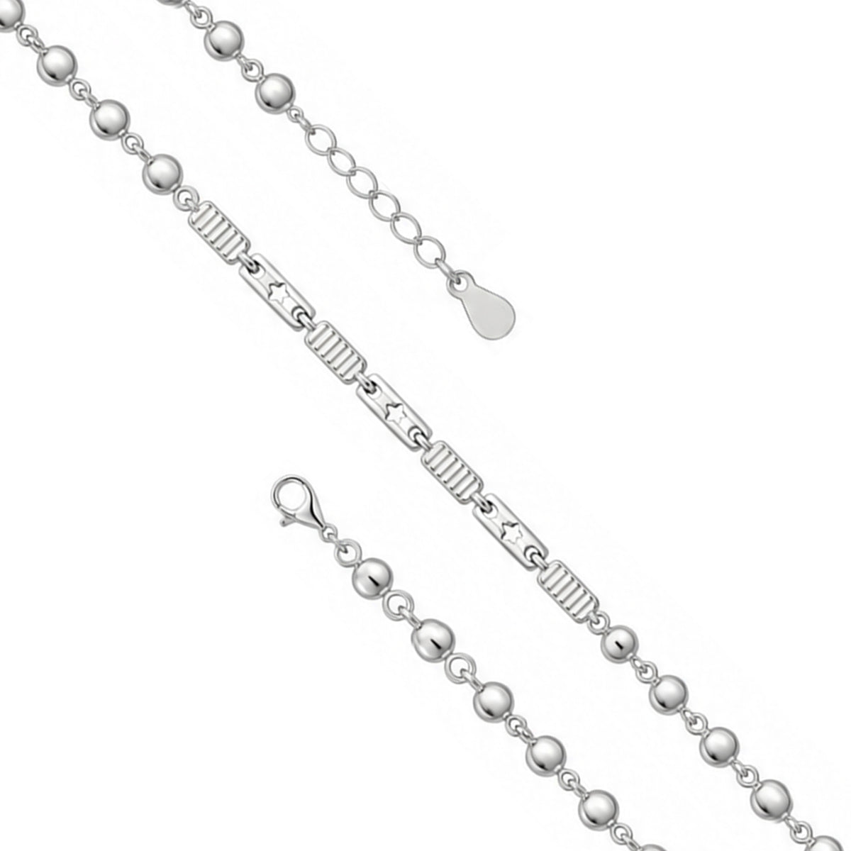 Textured Bar and Bead Link Sterling Silver Bracelet