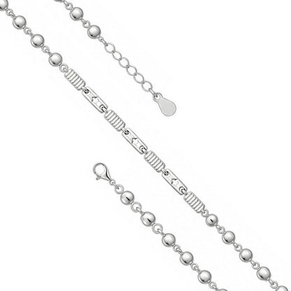Textured Bar and Bead Link Sterling Silver Bracelet