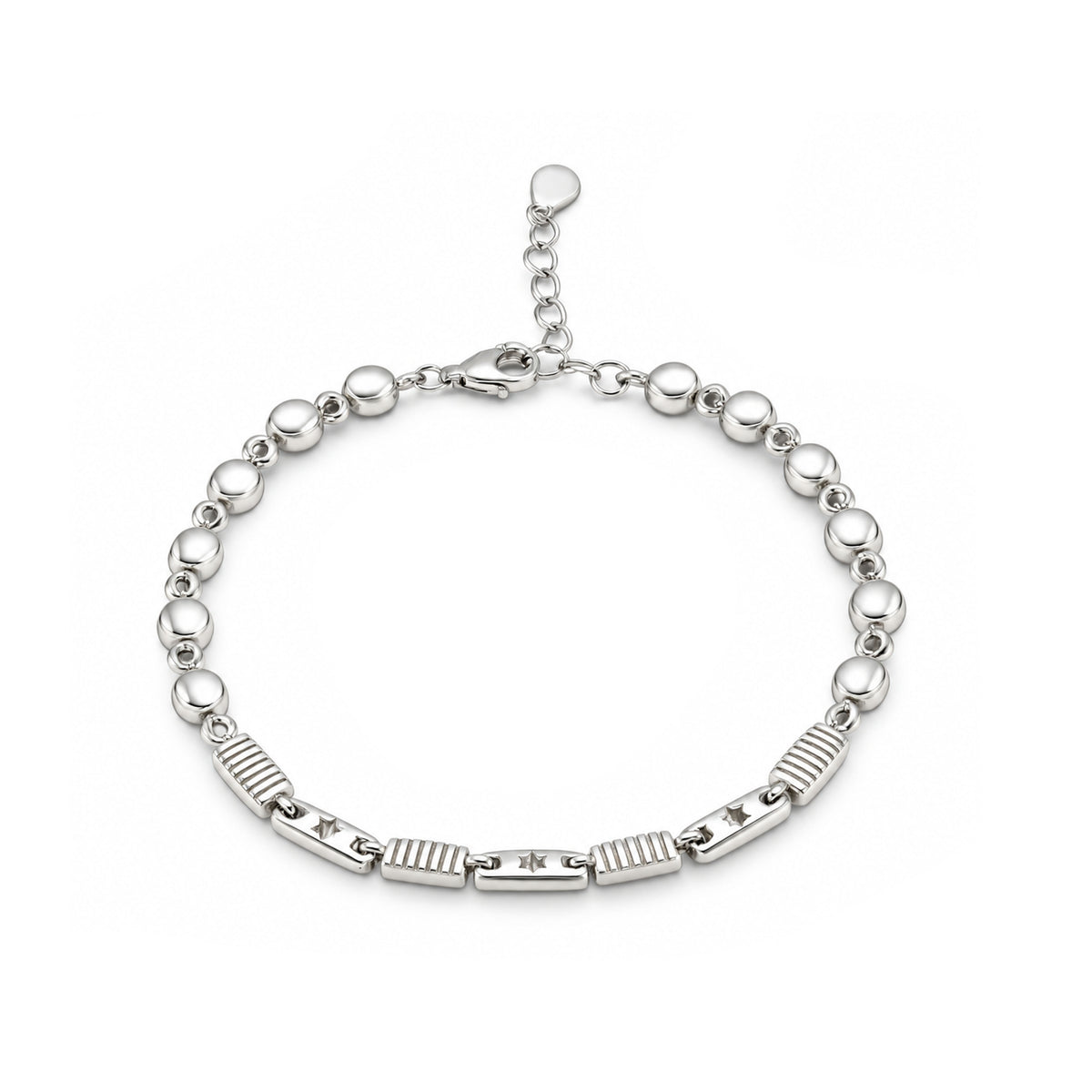 Textured Bar and Bead Link Sterling Silver Bracelet