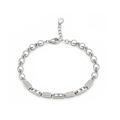Textured Bar and Bead Link Sterling Silver Bracelet