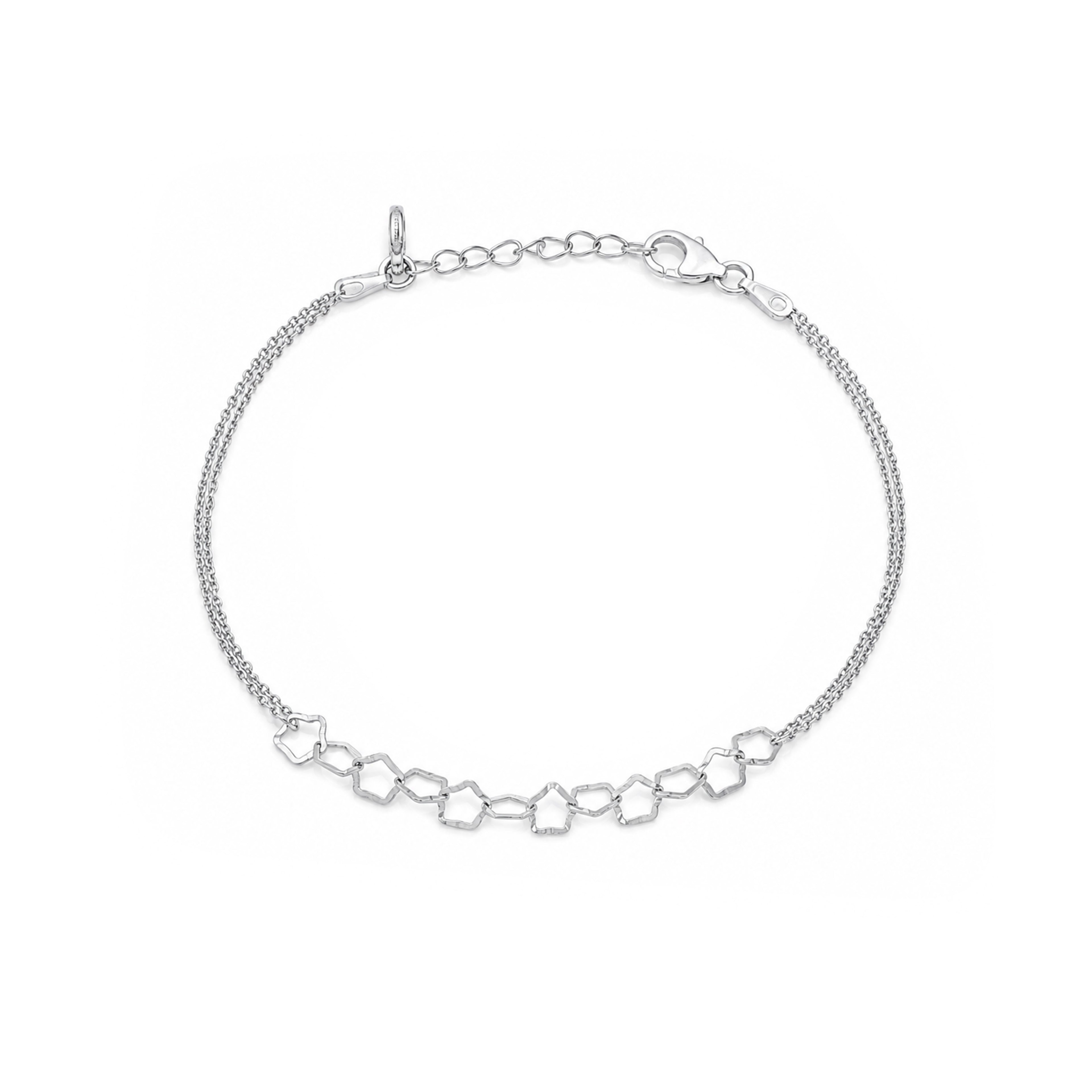 Textured Geometric Interlocking Silver Pentagon Bracelet
