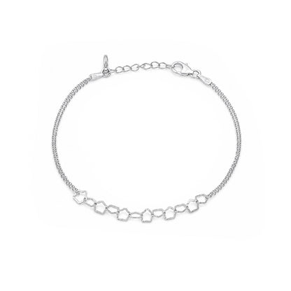 Textured Geometric Interlocking Silver Pentagon Bracelet