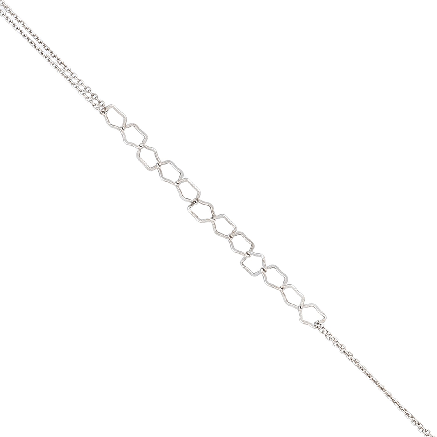 Textured Geometric Interlocking Silver Pentagon Bracelet