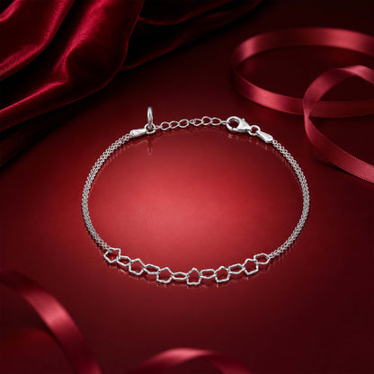 Textured Geometric Interlocking Silver Pentagon Bracelet