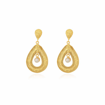 Textured Golden Dewdrop 925 Sterling Silver Earring