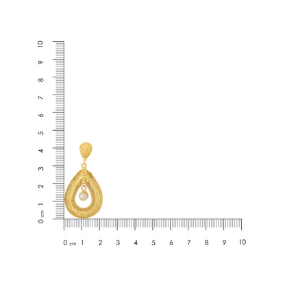Textured Golden Dewdrop 925 Sterling Silver Earring