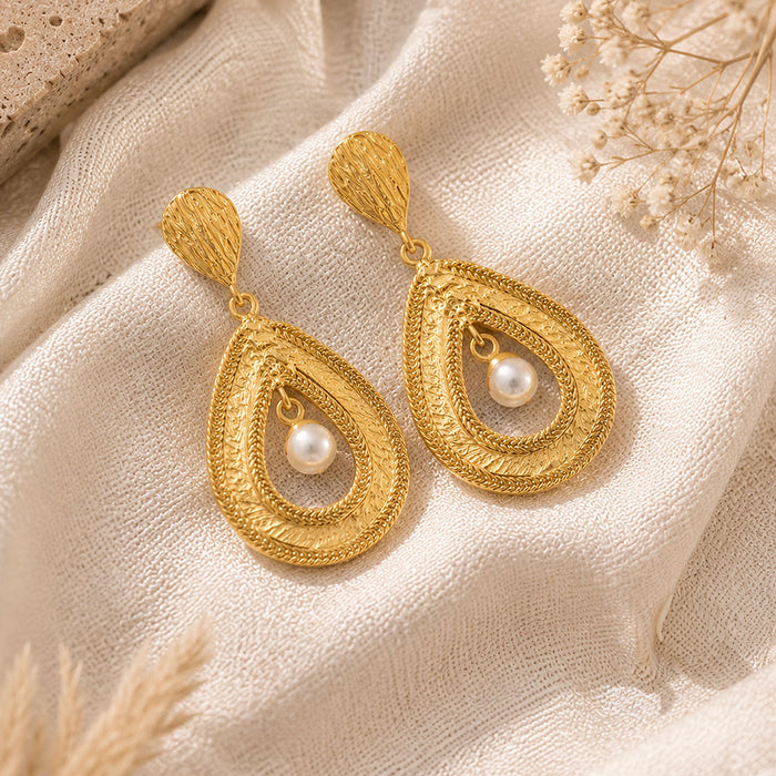 Textured Golden Dewdrop 925 Sterling Silver Earring