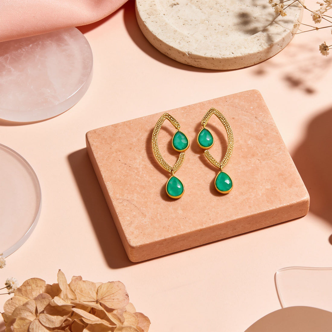 Textured Green Charm 925 Sterling Silver Earrings