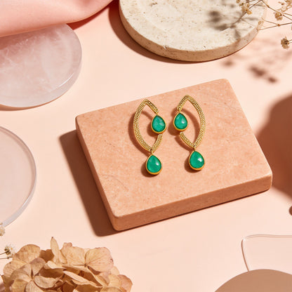 Textured Green Charm 925 Sterling Silver Earrings