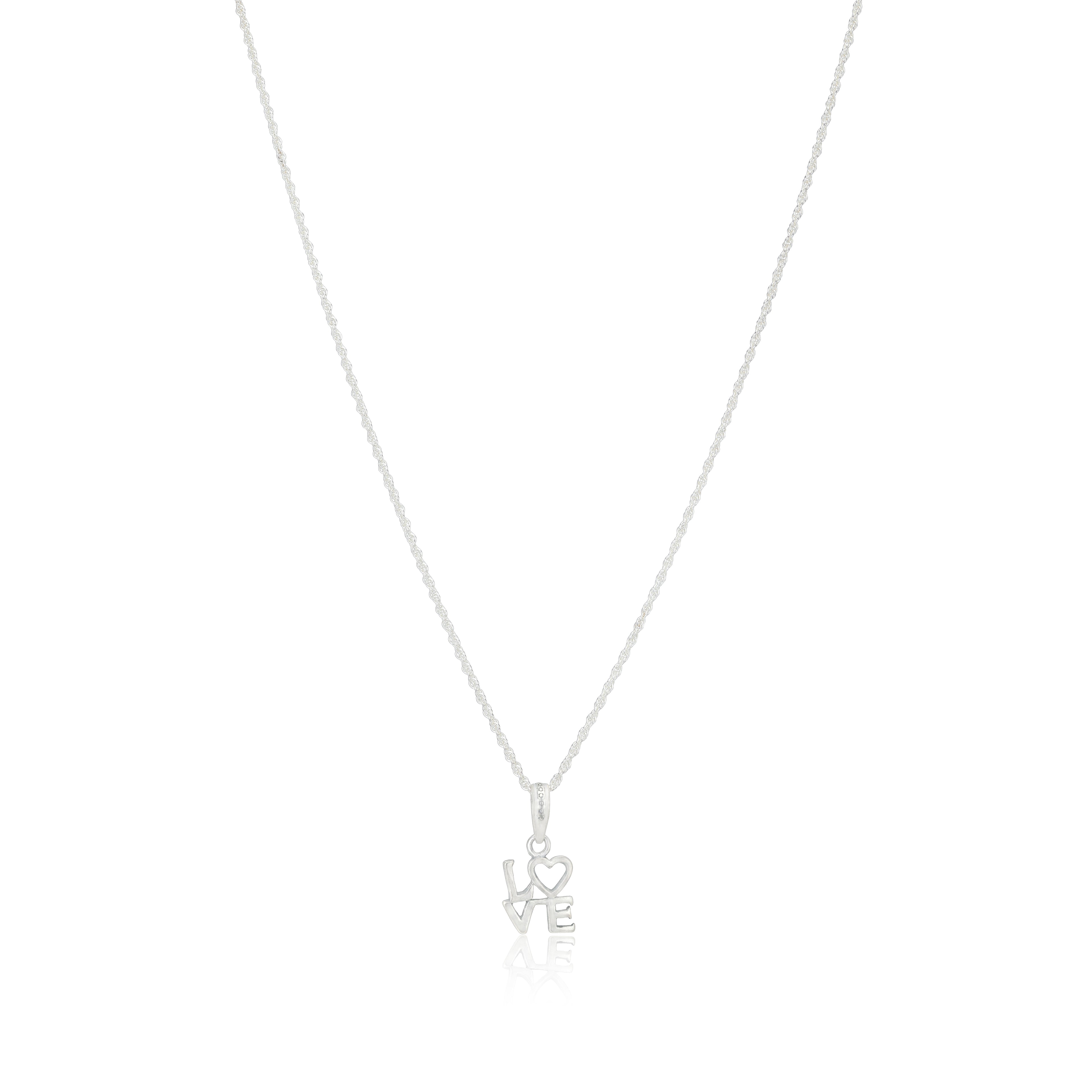 Textured Love Rhodium Plated Heart Detail Chain Pendants
