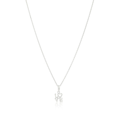 Textured Love Rhodium Plated Heart Detail Chain Pendants