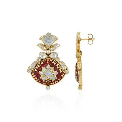 Thikri Enameled Lotus 925 Sterling Silver Earrings