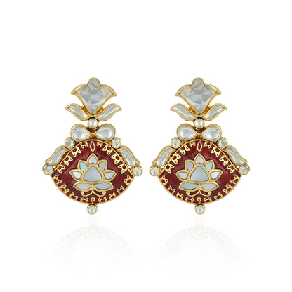 Thikri Enameled Lotus 925 Sterling Silver Earrings