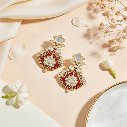 Thikri Enameled Lotus 925 Sterling Silver Earrings
