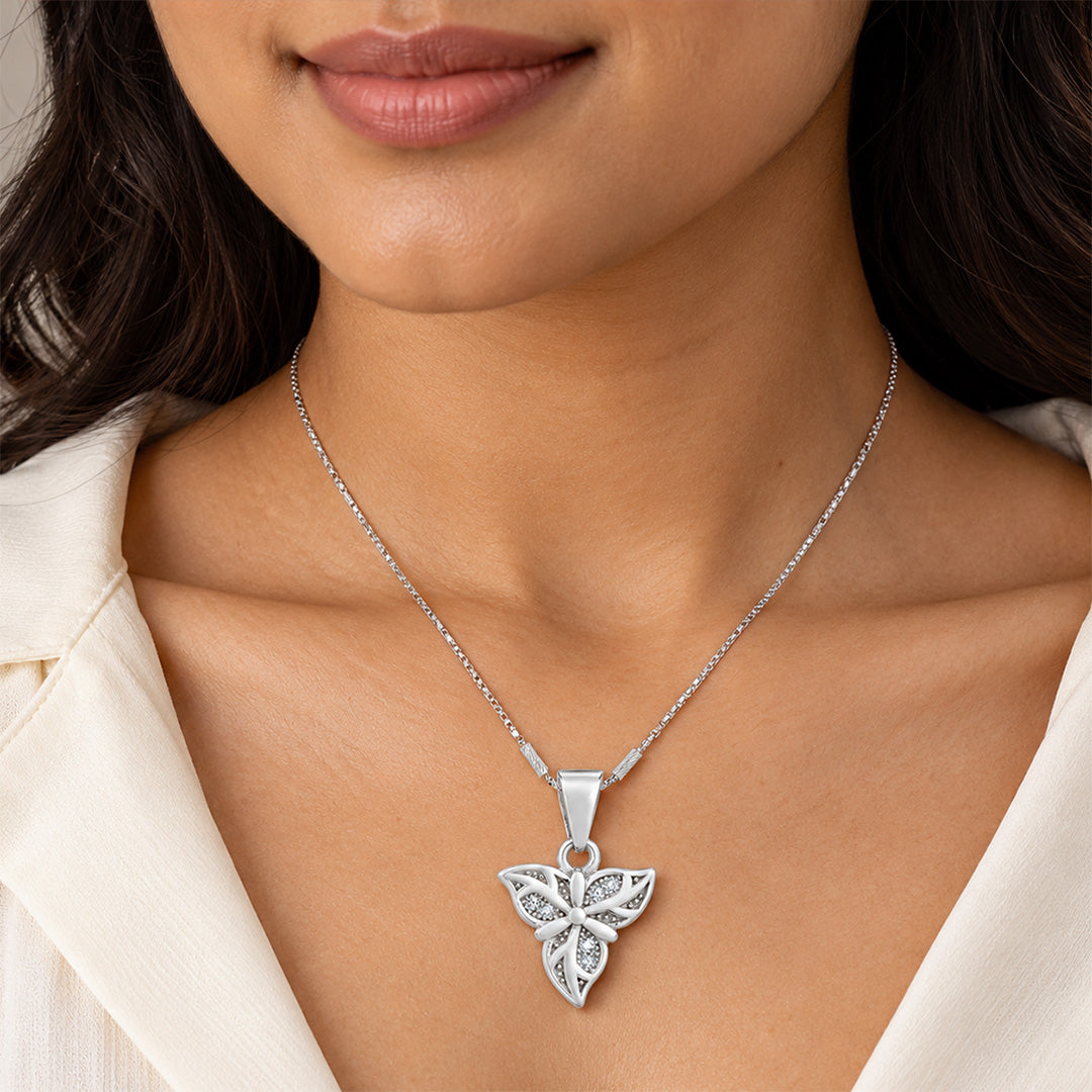 Three Leaf Flower Sterling Silver Pendant