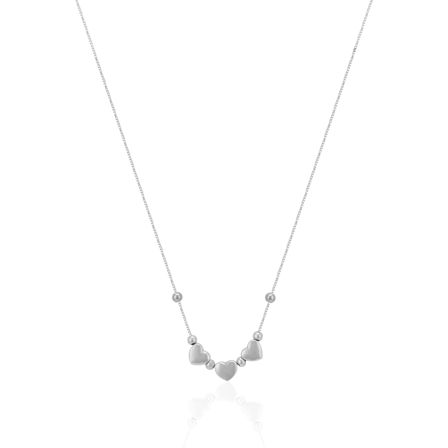 Three Hearts Rhodium Plated Beads Chain Pendants