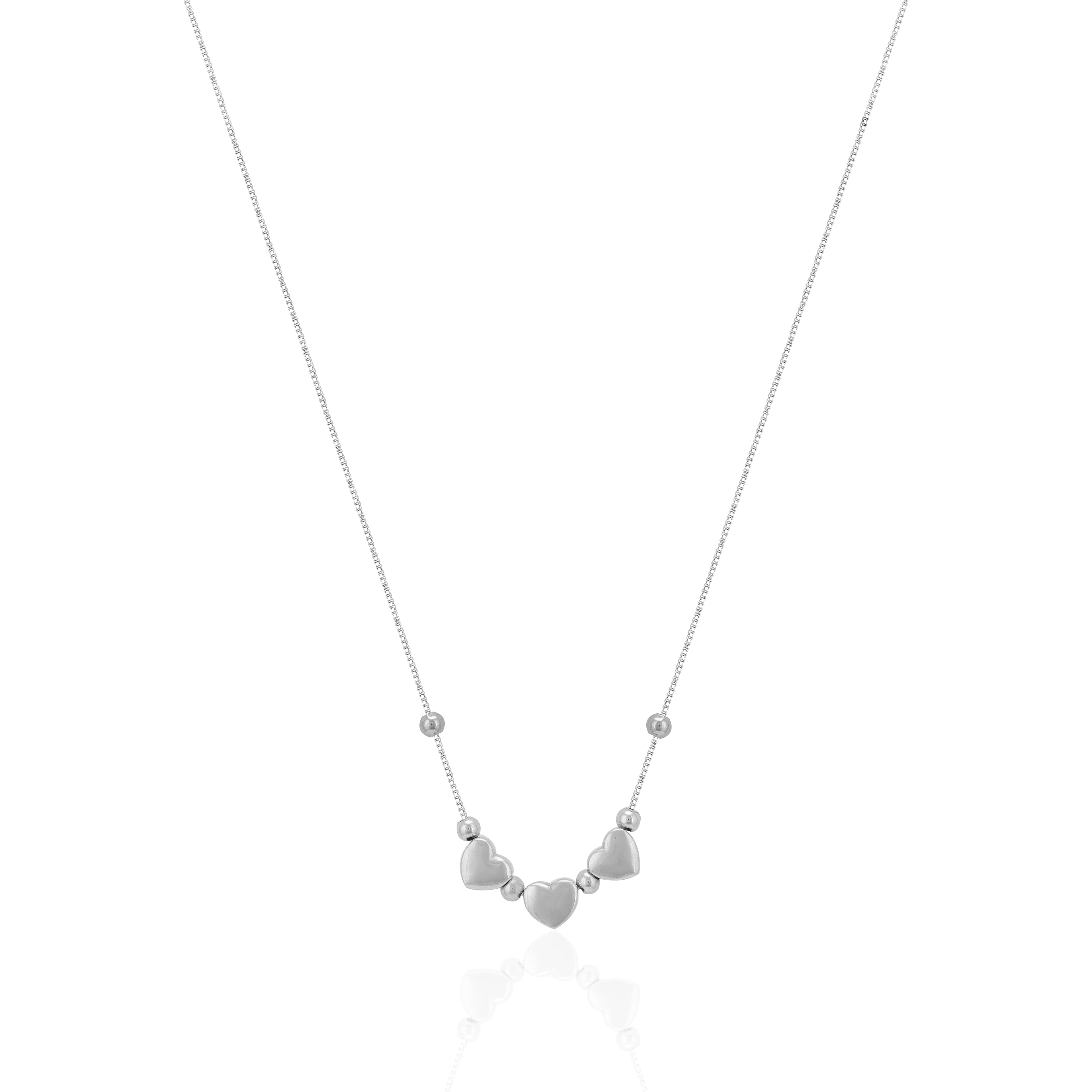 Three Hearts Rhodium Plated Beads Chain Pendants