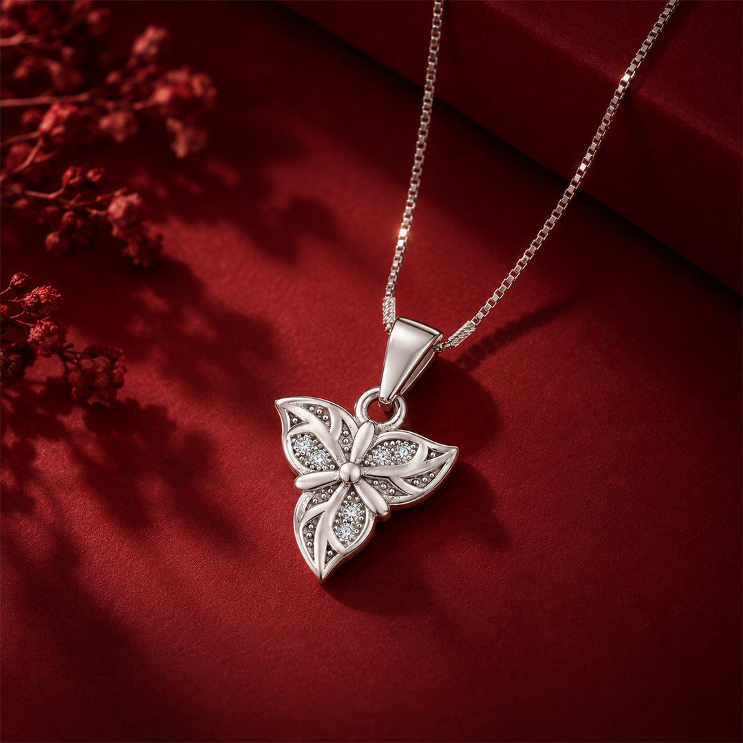 Three Leaf Flower Sterling Silver Pendant