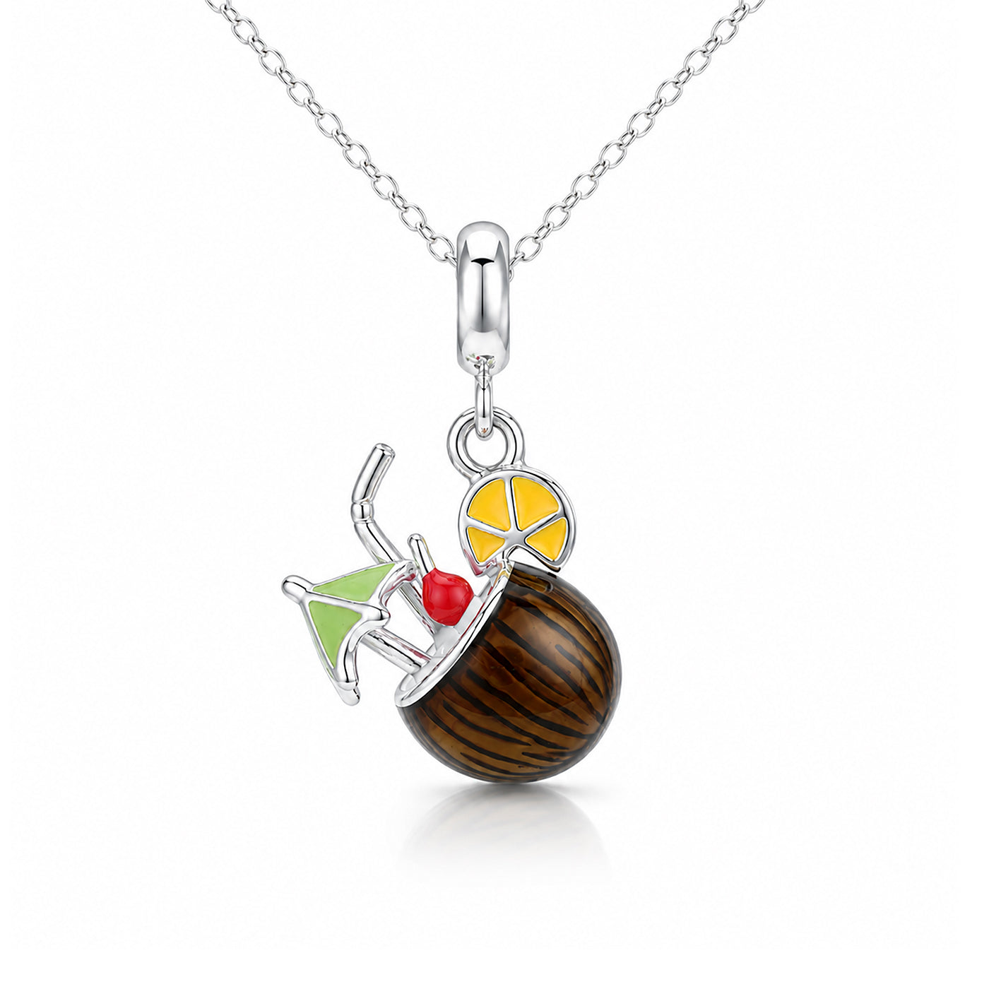 Tiki Coconut Drink 925 Sterling Silver Charm Pendant